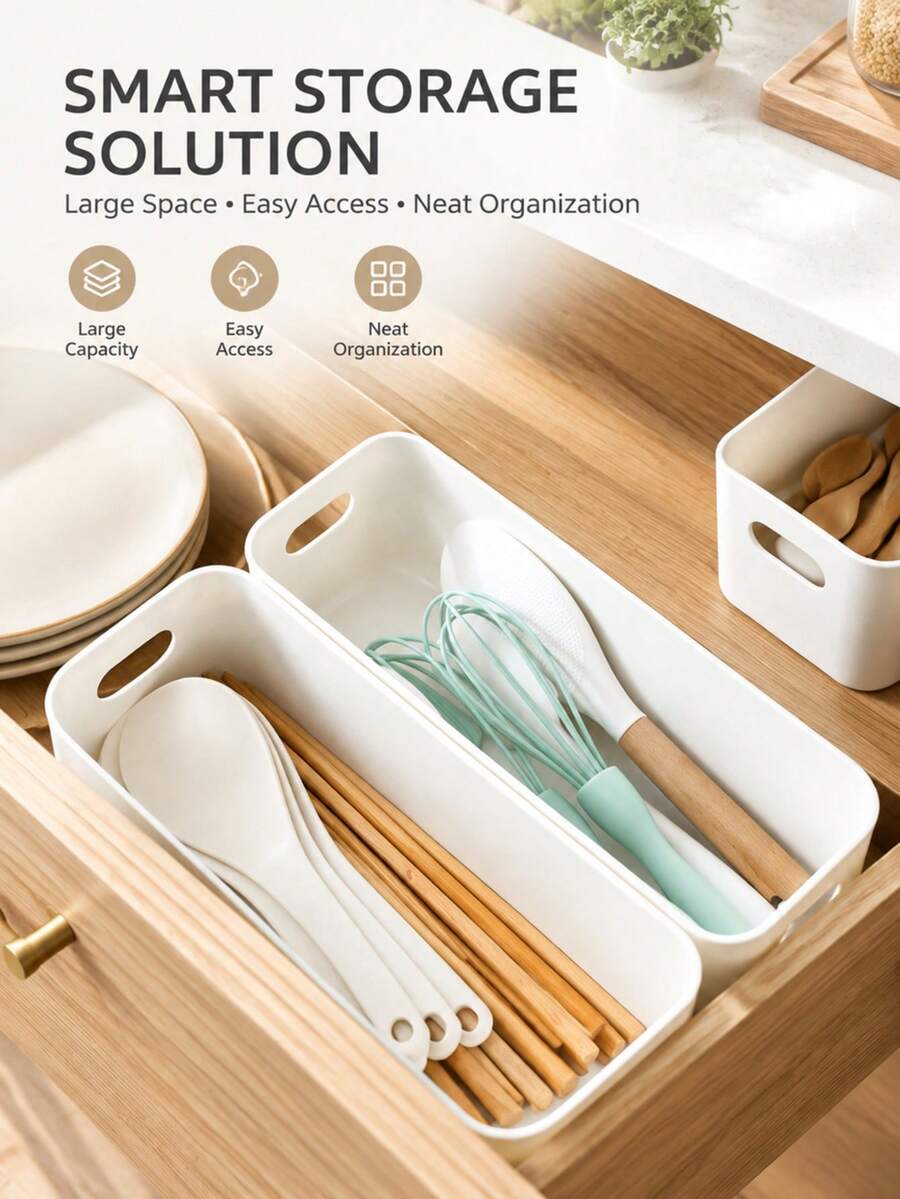 5/10pcs White Plastic Storage Box Set, Stackable Modular Organizer Boxes, Transparent Visible Ventilated Design, Space-Saving Closet Underbed Storage, Suitable For Dorm Office School Craft Bathroom Garage, Autumn Back To School Organizing - A - View 1
