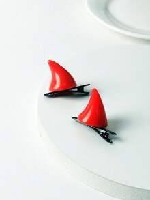 2pcs Devil Horn Hair Clips, Halloween Hair Accessories Funny Quirky Hair Clips Horns - Red - View 5