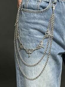 1PC Gothic Wing Moon Layered Pant Chain, Silver Metal Trouser Chain, Punk Waist Chain For Jeans, Halloween Outfit Accessory - Silver - View 3