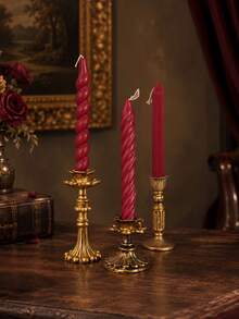 1 Piece French Red Long Taper Candle, Spiral Candle, Smokeless Soy Wax, Home Decor, Wedding, Romantic Dinner Decor, Party, Daily Use, Holiday Table Decor, Gift For Women - A - View 6