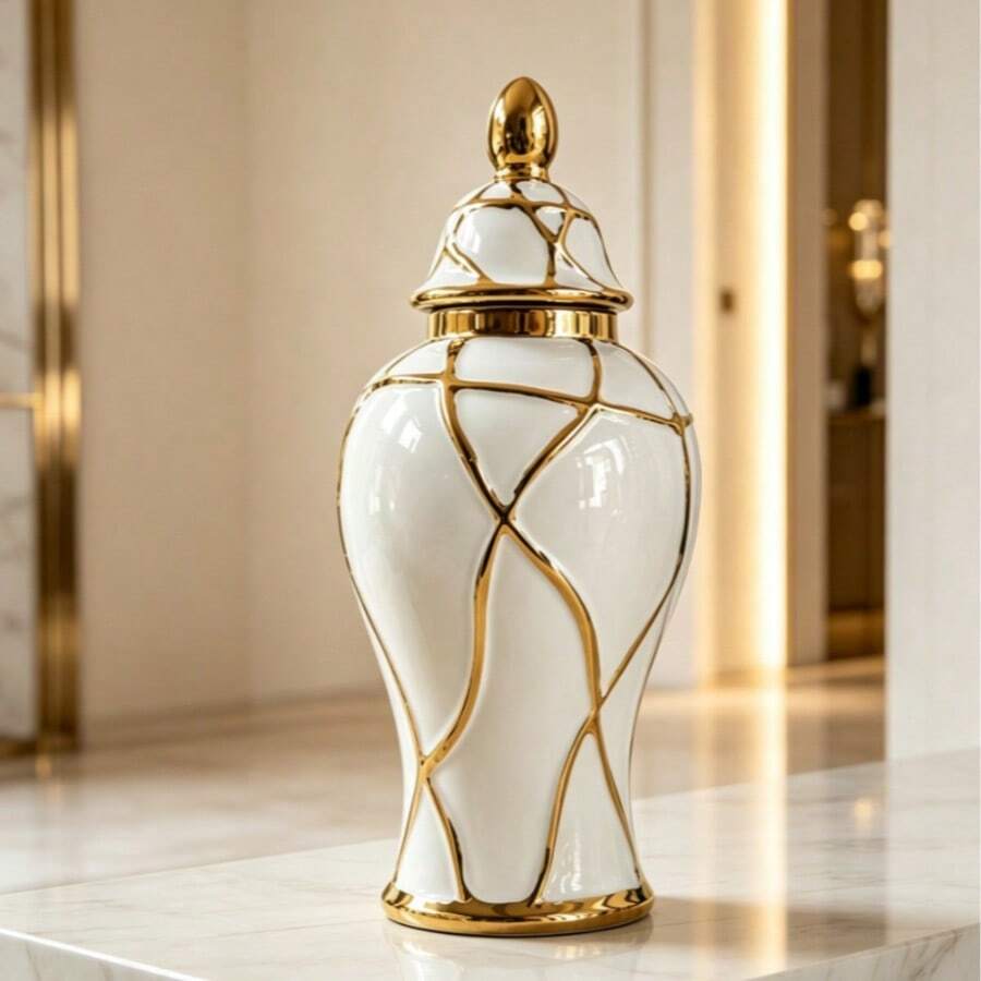 European Luxury Creative Acrylic Flat White Vase Decor, Suitable For Home Living Room Decoration, Dining Table, Office Desk, Desktop Decoration And Display