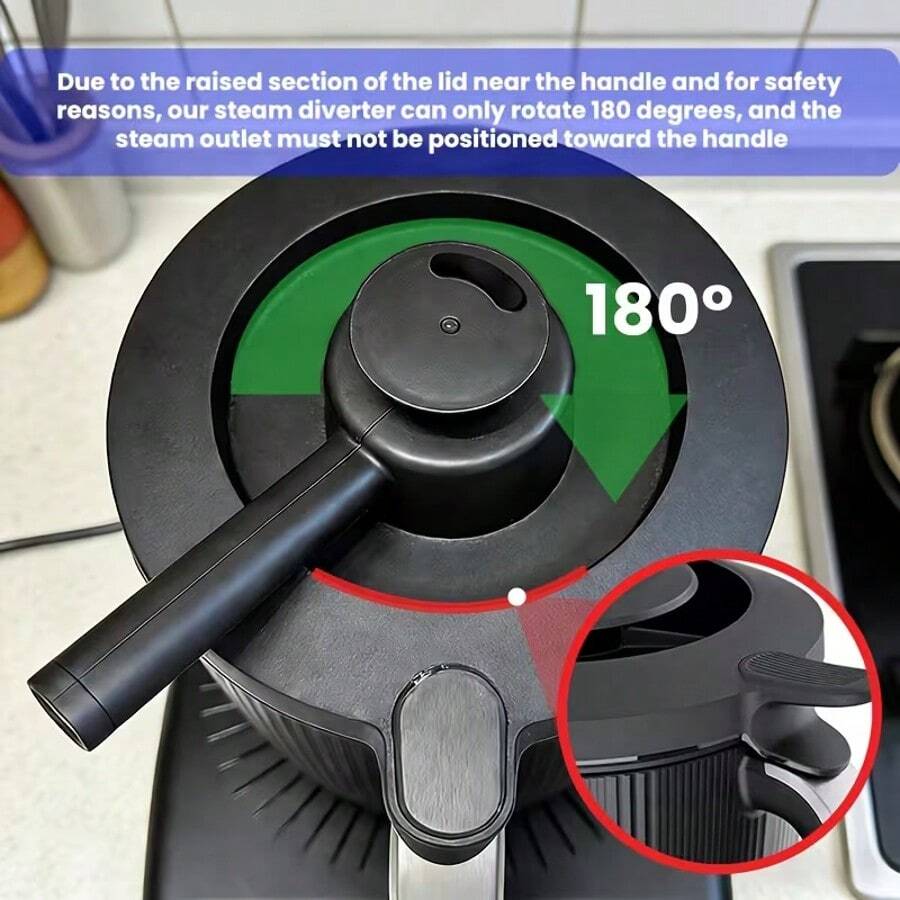 Steam Diverter Compatible With Thermomix TM7 | 360° Rotating Steam Deflector, Heat-Resistant & Condensation-Reducing, Dishwasher , Plastic Kitchen Accessory For Cabinet And Wall Protection - Black - View 1
