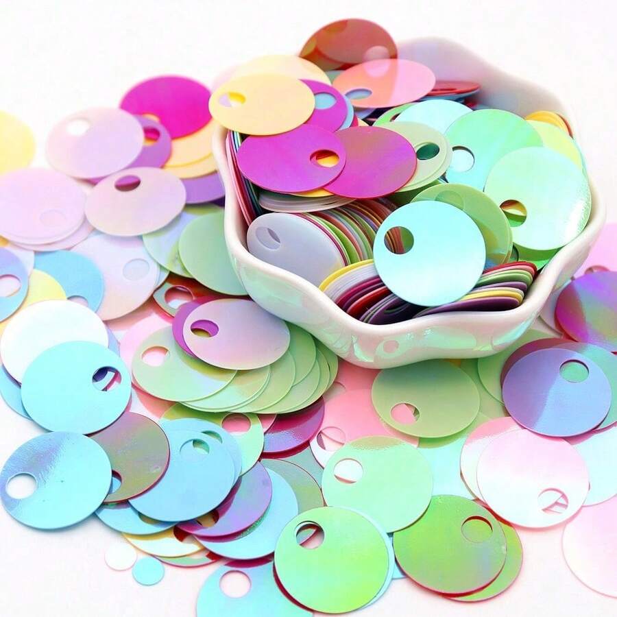 140pcs/20mm Flat Round Sequins, Hole Sequins, Rainbow Color Sequins, Bulk Pack Sequins, Polka Dot, Handmade Craft Accessories, Suitable For Sewing, Embroidery, Party Decoration