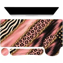 3pcs Abstract Zebra And Floral Mouse Pad With Metallic Gold Effect Print, 4 Color Options, Extended Desk Mat Polyester Surface With Non-Slip Rubber Base For Office, Home, Dorm And Gaming, 3 Sizes Available - View 15