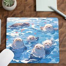 Cute Otter Playing In Water Square Mouse Pad, Adorable Aquatic Animal Art Pattern, Eye-Catching Desktop Decor Protection Pad, Rubber Non-Slip Edge-Locked Office Pad, Compact Size, Suitable For Laptop, Desktop Computer Gaming, Office And Daily Use - View 7