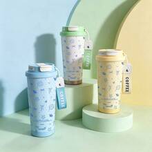 MINISO 咖啡杯 簡單波點蝴蝶結圖案 500ml 不鏽鋼咖啡杯 附吸管 便攜杯 情人節禮物 - 芥末黃 - 查看 2