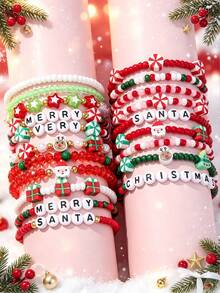 20Pcs Kids Christmas Beaded Bracelet Gift Box Set, Random Colors, Holiday Party Favors For Girls - Multicolor - View 5