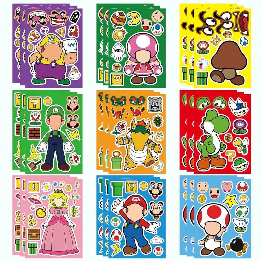 1set/9pcs Cartoon Character DIY Sticker Set, Multiple Classic Character Base Plates, Paired With Plenty Of Facial Features, Props, And Scene Element Stickers, Freely Assemble And Combine, Change Expressions And Decorations As You Like, Create Your Own Unique Fun Image, Great Hands-On Experience. Can Be Used As Birthday Party Supplies Gift, New Year Gift, Halloween Gift, Christmas Gift, Easter Gift - Multicolor - View 1