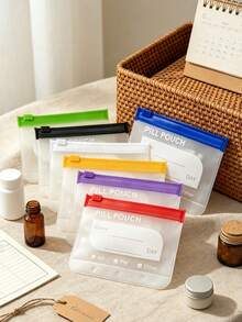 صندوق تخزين الأدوية مطبوع عليه كلمات "Medicine Bag" وزجاجة الأدوية، صندوق تخزين الأدوية لمدة 7 أيام، حقيبة تخزين الأدوية مع 7 حجرات ملونة - متعدد الألوان - مشاهدة 8