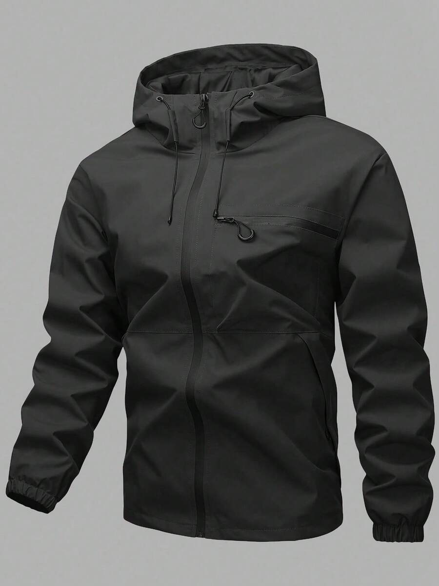 1pc Men's Boyfriend Style Spring/Autumn Sports Running Workout Outdoor Cycling Hiking Utility Hooded Jacket - Black - View 1