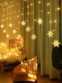 1pc Snowflake Curtain Lights LED String Lights Snowflake String Lights Suitable For Christmas, Valentine's Day, Birthday, Wedding, Garden Party Plastic Material Christmas Decoration Fairy Lights Christmas Lights - M19-snowflake Curtain Lights - View 9