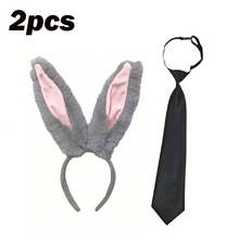 3pcs Rabbit Ear Headband Set, Includes Rabbit Ear Headband + Tail + Tie - Official Bunny Girl Cosplay Headband, Plush Rabbit Ear Headband, Suitable For Halloween, Anime Convention And Theme Party - Multicolor - View 8