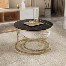 Elegant Nesting Coffee Table: Marble Look, Gold Decor, Side Table With Drawers - Set Of 2 - 1 - View 3