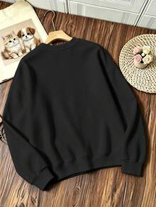 Women's Plus-Size Casual Crew-Neck Sweatshirt – Suitable For Daily Wear And Outdoor Activities (Autumn/Winter) - Black - View 2