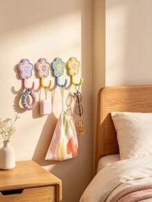 8/4pcs Cute Style Plastic Flower Shaped Wall Hook With Contrast Color Petal & Center Detail, Punch‑Free Strong Load‑Bearing Hanging Holder, Decorative Single Hook Wall Hanger, Suitable For Entryway, Bedroom, Bathroom, All‑Season Home Storage - Multicolor - View 6