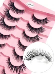 Asiteo 7 Pairs New Cat Eye False Eyelashes, Natural Lengthening Transparent Stem Lashes, Outer Winged Tail To Elongate Eyes, Faux Mink Fur Eyelashes, For Makeup, Halloween - Black - View 6