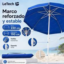 Sombrilla Central Redonda para Playa y Jardín de 2.3 m con Protección UV y Anti Viento - Azul - Ver 3