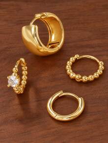 4pcs Vintage Elegant Earring Sets Earrings Stack Hoop Stack Twisted Geometric Zirconia Ear Cuff Golden Silvery Daily Wear Party Gifts - Earring Set - View 3