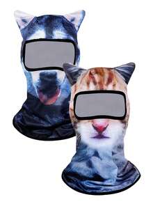 1pc/2pcs Unisex 3D Animal Pattern Protective Face Mask Head Cover, Outdoor Fun Water Sports Hat, Sun Protection Animal Head Cover (Cat, Dog Styles), Suitable For Daily Outings, Travel, Hiking, Skiing Scenes - Multicolor - View 3