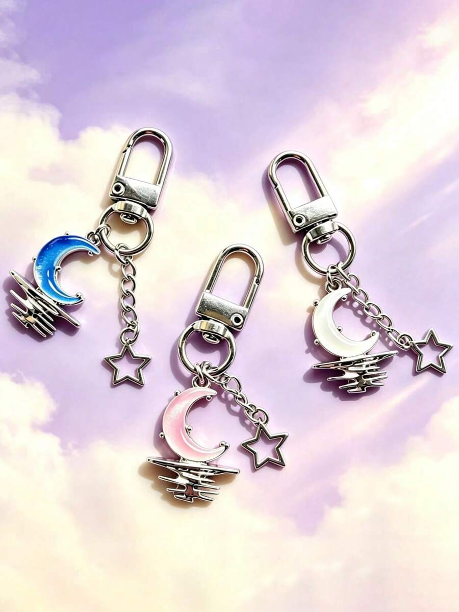 1pcAesthetic Moon & Star Keychain, Meteor Crescent Bag Charm, Lovely Women Girls Backpack Decor Gift - Multicolor - View 1