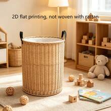 1PC Cute Watercolor Teddy Bear Print Storage Basket With Handles, Cartoon Bear Pattern Laundry Hamper For Clothes And Sundries, Multi‑Purpose Storage For Clothes Sundries, Home Decor & Room Decor - Beige - View 4