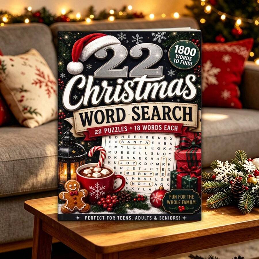 Christmas Word Search Puzzle NoteBook 22 Pages For Adults Seniors Family Fun Gift,Multiple Styles Available,No Pen Include - Rectangle - View 1