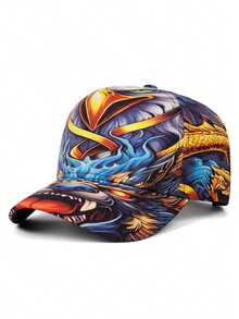 1pc Fashion Baseball Cap, Dragon & Tiger Print Hip Hop Street Skateboard Hat, Outdoor Adjustable Sun Hat, Casual Decorative Hat, Unisex - Dragon Tiger Eagle - View 8