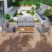 Garden Lounge Set, Garden Furniture Set With Comfortable Cushions, Double Sofa, 2 Armchairs And Table, Outdoor, Rattan, Table And Chairs, - Gray + PE Rattan+Iron+Waterproof Fabric - View 1
