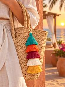 1pc Colorful Bohemian Style Pom Pom Tassel Keychain, Wristlet Key Ring & Bag Charm Decor, Suitable For Women Handbags, Wallets, Backpacks And Car Keys - Multicolor - View 6