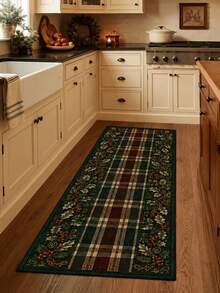1pc Scottish Plaid Holly Christmas Long Runner Rug, Velvet Carpet, Suitable For Room Decoration, Indoor Door Mat, Living Room Rug, Kitchen Mat, Bedroom Carpet, Bathroom Mat, Washable Rug, Home Decor, Bedroom Decor, Non-Slip Wear-Resistant, Noise Reduction Soundproof, Skin-Friendly Soft - Scottish Tartan Holly - View 5