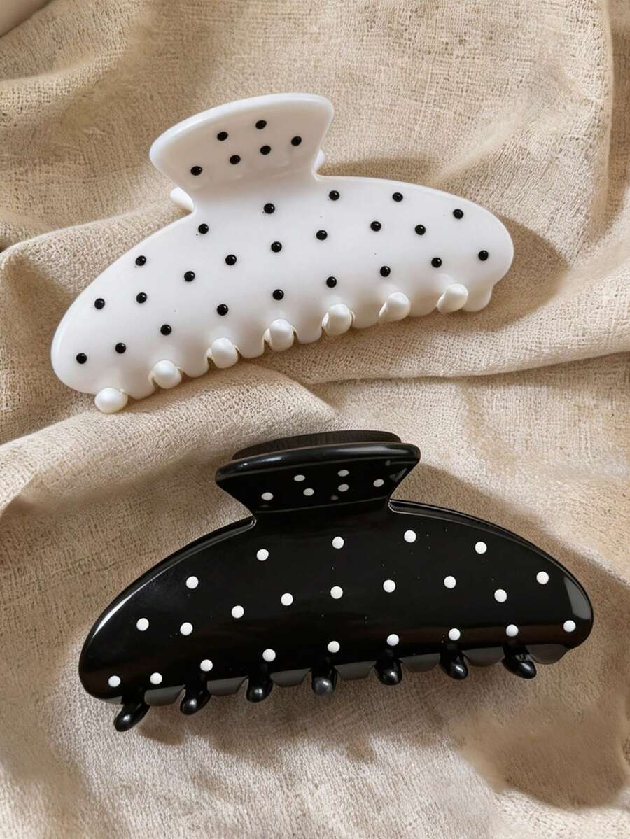 2/1pc Women's Large Hair Claw Clip, Fashionable Versatile Lightweight Plastic Hair Clip, Suitable For Bathing, Face Washing And Outfit Matching - Black and White - View 1