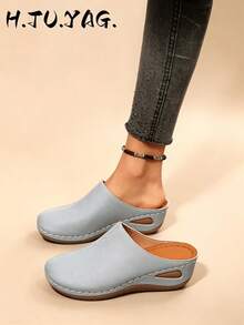 5.5CM Wedge Heel Solid Color Casual Slip-On Shoes, Suitable For Office, Outdoor, All Seasons - Baby Blue - View 2