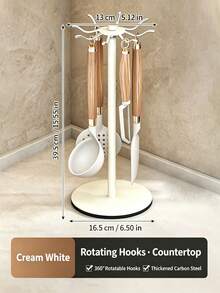 1pc Multi-Hook 360 Degree Swivel Kitchen Utensil Storage Rack, No Drill Suction Wall Mount/ Countertop Stand Optional, Thickened Carbon Steel Spatula Ladle Hanging Holder, Space Saving Kitchen Organizer For Apartment & Rental House, Standing Shelf - Multicolor - View 9