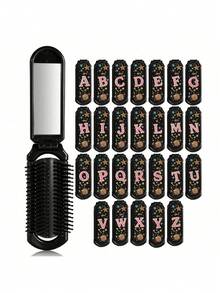 1pc Pink Letter Folding Comb Y2K Millennium Style, Sweet Cool Style Letter Folding Comb Portable With Mirror, Girly Internet Celebrity Style Retro Star Sun Folding Comb Portable Mini Comb With Mirror Integrated Travel Comb, 2-In-1 Hair Styling And Makeup Touch-Up Suitable For Carrying And Gifting - Multicolor - View 1