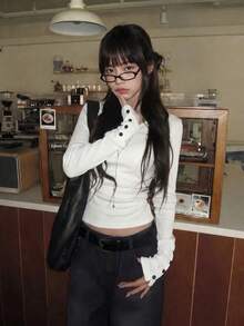 Autumn V-Neck Slim Fit Long Sleeve Base Layer T-Shirt - White - View 3