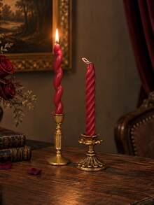 1 Piece French Red Long Taper Candle, Spiral Candle, Smokeless Soy Wax, Home Decor, Wedding, Romantic Dinner Decor, Party, Daily Use, Holiday Table Decor, Gift For Women - A - View 8