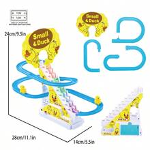 1pc Cute Duck Climbing Stairs Electric Track Toy, Duck Sliding Down With Light & Sound Effects, Gift - Yellow - View 13