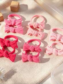 10pcs Girls Bow Decor Hair Tie For Hair Decoration - Pink - View 7