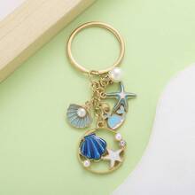 Cross-Border Alloy Oil Drop Starfish Dolphin Shell Keychain Gift Pendant Exquisite Women Bag Pearl Key Chain Jewelry Accessory - Multicolor - View 4