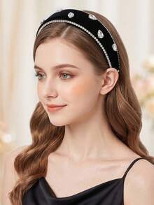 1pc Shiny Black Rhinestone Headband Fashion Bridal Hair Accessory For Wedding Party Casual Outing Date Women - Black - View 2