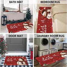 1pc Christmas Series Red Background Snowman Pattern Printed Faux Wool TPR Bottom Door Mat, Bathroom Mat, Kitchen Mat, Laundry Room Mat, Holiday Atmosphere Decor, Home Decor, Party Decor, Wedding Decor, Dining & Kitchen Decor - Multicolor - View 7