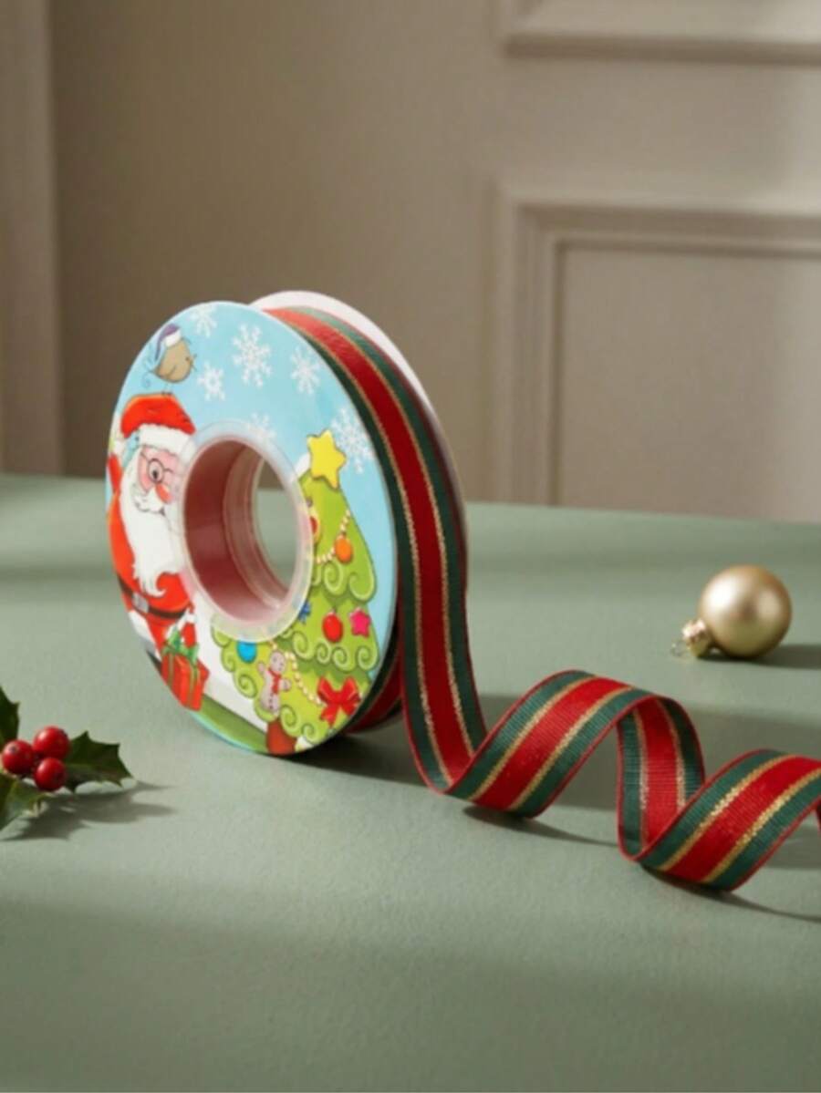25 Yards Christmas Plaid Stripe Ribbon, 5/8 Inch(15mm) 100% Polyester Fabric, Festive Wrapping Ribbon For Gift Package, Christmas Tree Wreath, DIY Crafts & Hair Bows - Multicolor - View 1