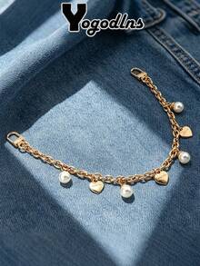 Yogodlns Acrylic Heart Pearl Cherry Pendant Metal Chain Bag Strap Zinc Alloy Decorative Fashion Sweet Style Solid Color Accessory New Gold Chain Pendant - Multicolor - View 1