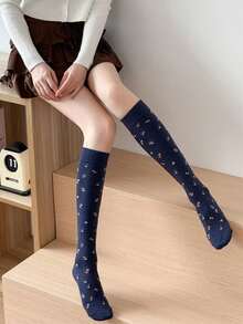 5 Pairs Women's Floral Knee-High Socks, Sweet Vintage Long Socks, Suitable For Matching With Dresses And Loafers, Spring/Autumn/Christmas Outfits - Multicolor - View 6