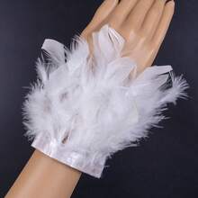 1pc Women's Snap Feather Bracelet, Natural Fluffy Feather Cuff, Elegant Charming Gift, Daily Decoration, Halloween - Multicolor - View 10