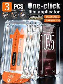 Navigator 3片裝－適用於Apple機型自動定位鋼化玻璃螢幕保護貼，附除塵盒，適合初學者，一鍵安裝，精細拋光弧邊，無白邊，不干擾手機殼，全螢幕覆蓋，窄黑邊框，高清鏡面效果，一體成型，強化表面，精準塗層原圖畫質高透明長效清晰鋼化玻璃膜，相容 iPhone Duo/18 Pro Max/18 Pro/18/17e/17 Pro Max/17 Pro/17 Air/17/16 Pro Max/16 Pro/16 Plus/16/15 Pro Max/15/14/13/12 及其他機型 - 無色 - 查看 10