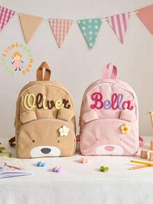 1 pieza Mochila personalizada con nombre bordado lindo, bolsa multifuncional de gran capacidad, regalo de cumpleaños y vacaciones para amigos, niños y niñas, regalo de vuelta a la escuela - Multicolor - Ver 2