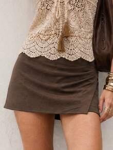 Women's Brown Side Slit Fitted Mini Dress, Sexy Date Night Outfit, Y2K Vintage Festival Bohemian Pastoral Preppy Romantic Party Western Style - Mocha Brown - View 7