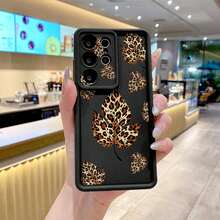 1pc Premium Autumn Leopard Print Maple Leaf Pattern TPU Phone Case, Unisex And Versatile, Compatible With Samsung Galaxy S26 Ultra/S25/S24/S23/ A3X 4G/A60/A40/ Reno7 4G/ Moto G30/G20/G10/ Note 13 Pro/ Smart 8/ItelA70. A Pure Android Phone Case Series. - Black - View 1