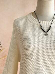 Rusttydustty Women's Textured Flared Long Sleeve Apricot Knit Dress, Suitable For Autumn/Winter Daily Wear, Autumn Dress, Autumn Fashion Sweater Season - Beige - View 8